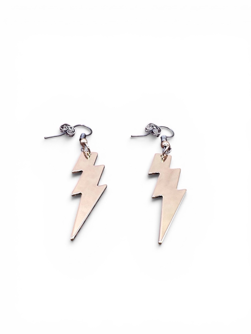 Nickel free Gold Lightning Bolt Dangle Earrings - Picture 2 of 4